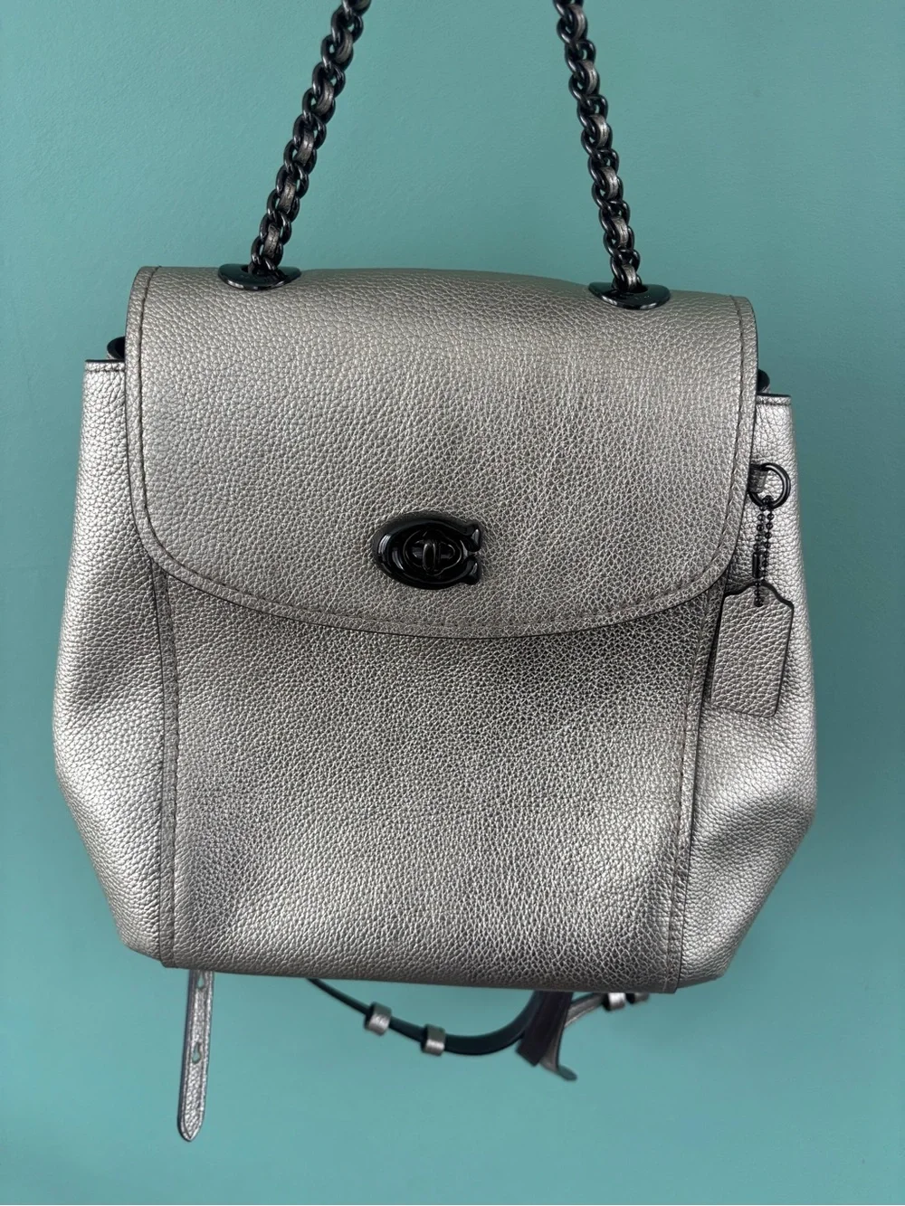 Coach Parker 18 Leather Convertible Backpack Purse Handbag in metallic color